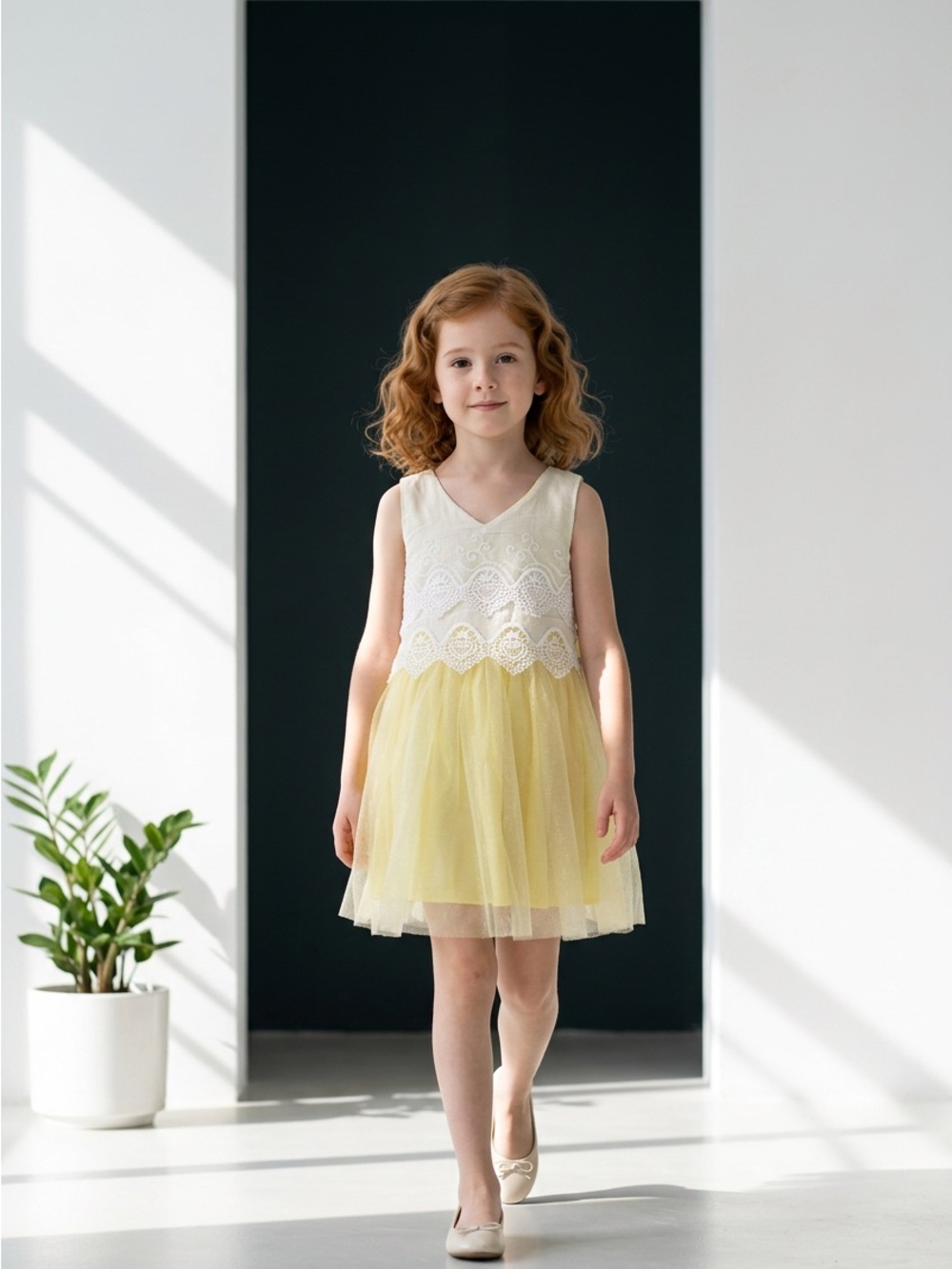 NWT Doe A Dear Toddler Girl Yellow Lace Tulle aSleeveless Dress - Size 4T